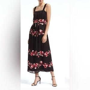 Banana Republic Black Lucia Floral Shadow Stripe Maxi Dress Belted Size 4
